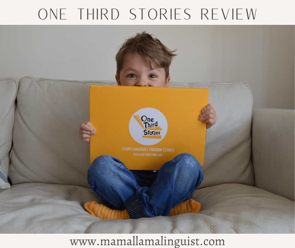 boy holding up one third stories subscription box