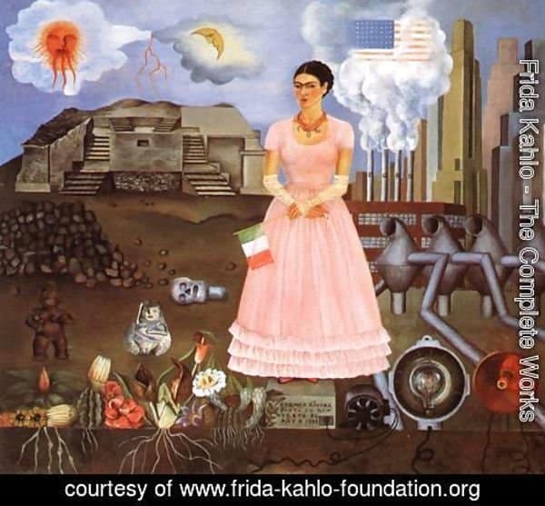 Frida Kahlo painting Self Portrait On The Borderline Between Mexico And The United States 1932
