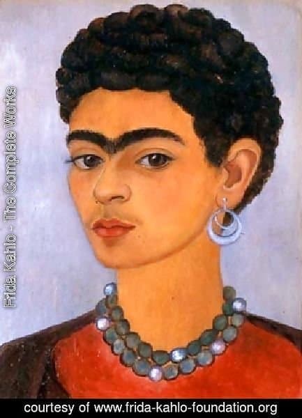 Frida Kahlo painting self portrait with curly hair