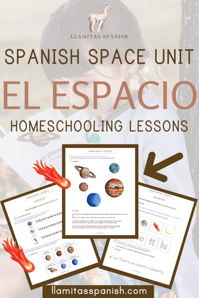 Spanish space unit study worksheets for kids