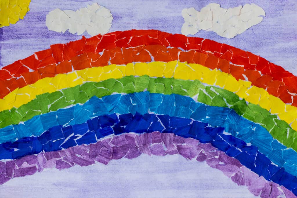 Rainbow made out of gouache painted paper