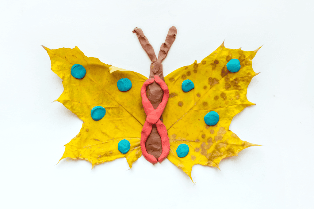 leaf butterfly craft with plasticine