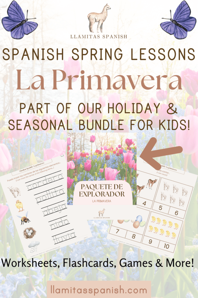 Spanish spring printables with butterflies, tulips and baby animals