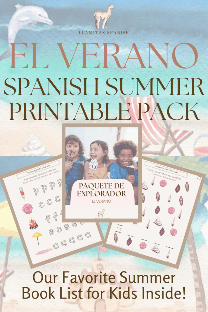 Summer Spanish printables with shells, icecream and beach.