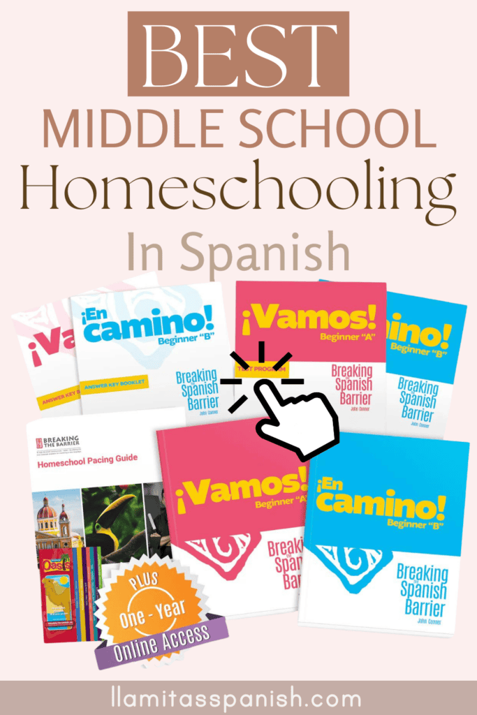 Textbooks from the Breaking the Barrier Middle School Spanish curriculum series