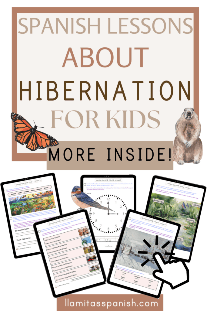 Spanish lesson worksheets about hibernation