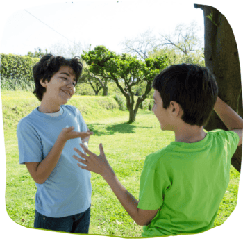 two boys chatting together