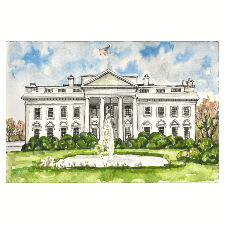 Watercolor illustration of The White House