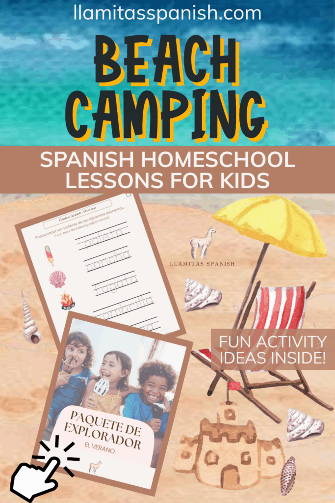 Beach camping Spanish activities and lessons