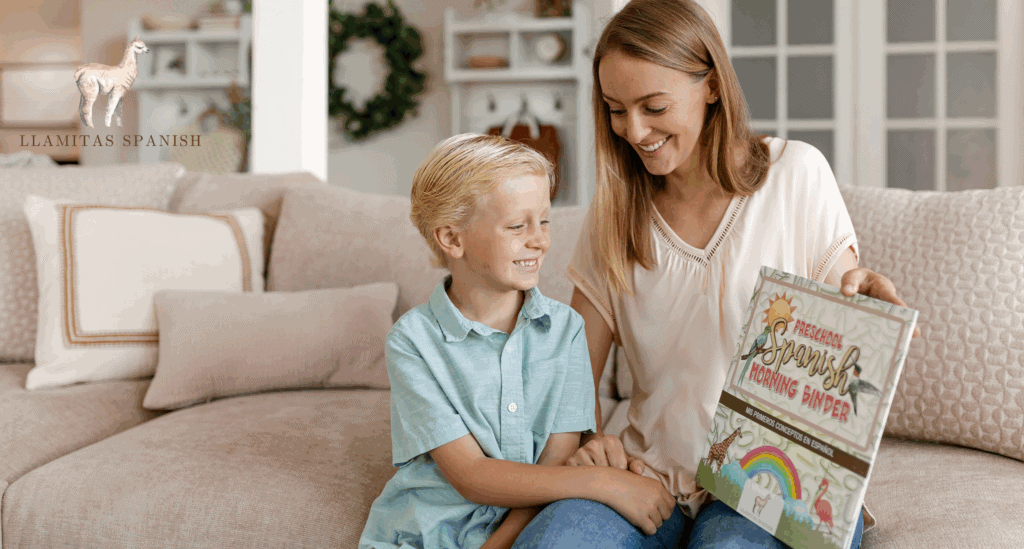 Mom and son Spanish with Llamitas